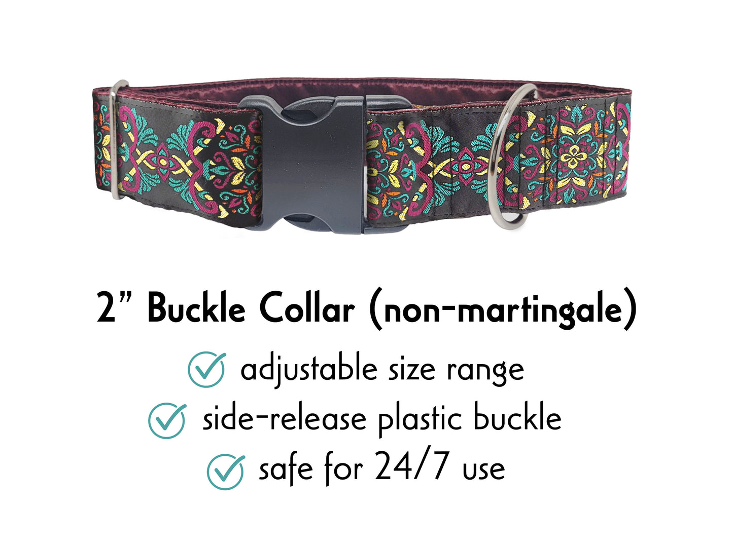 2 Inch Wide Plum, Teal Shiraz Buckle Dog Collar by The Hound Haberdashery