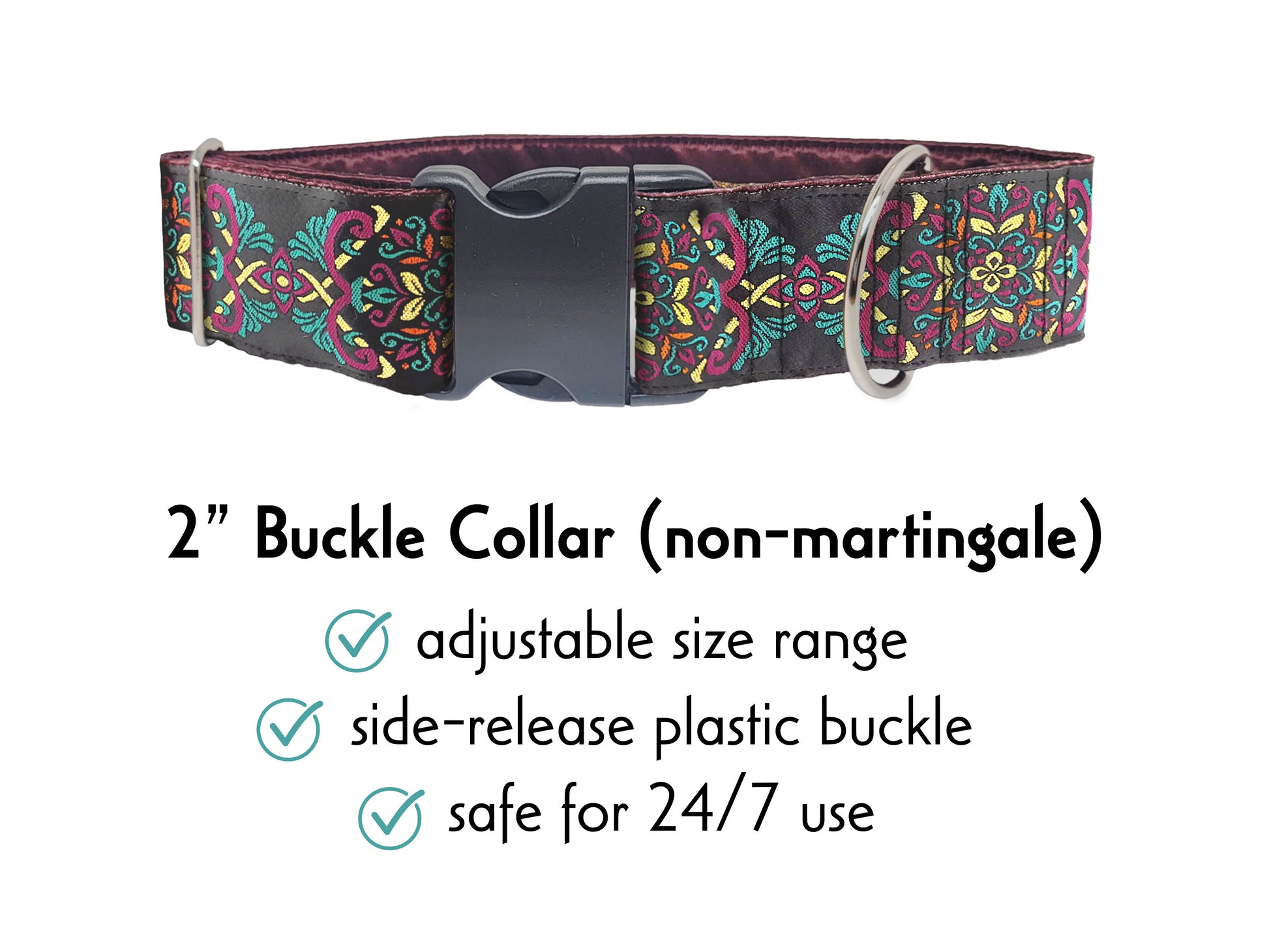 2 Inch Wide Plum, Teal Shiraz Buckle Dog Collar by The Hound Haberdashery