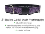 Load image into Gallery viewer, Celtic Cross in Purple &amp; Silver - Martingale Dog Collar or Buckle Dog Collar - 2&quot; Width

