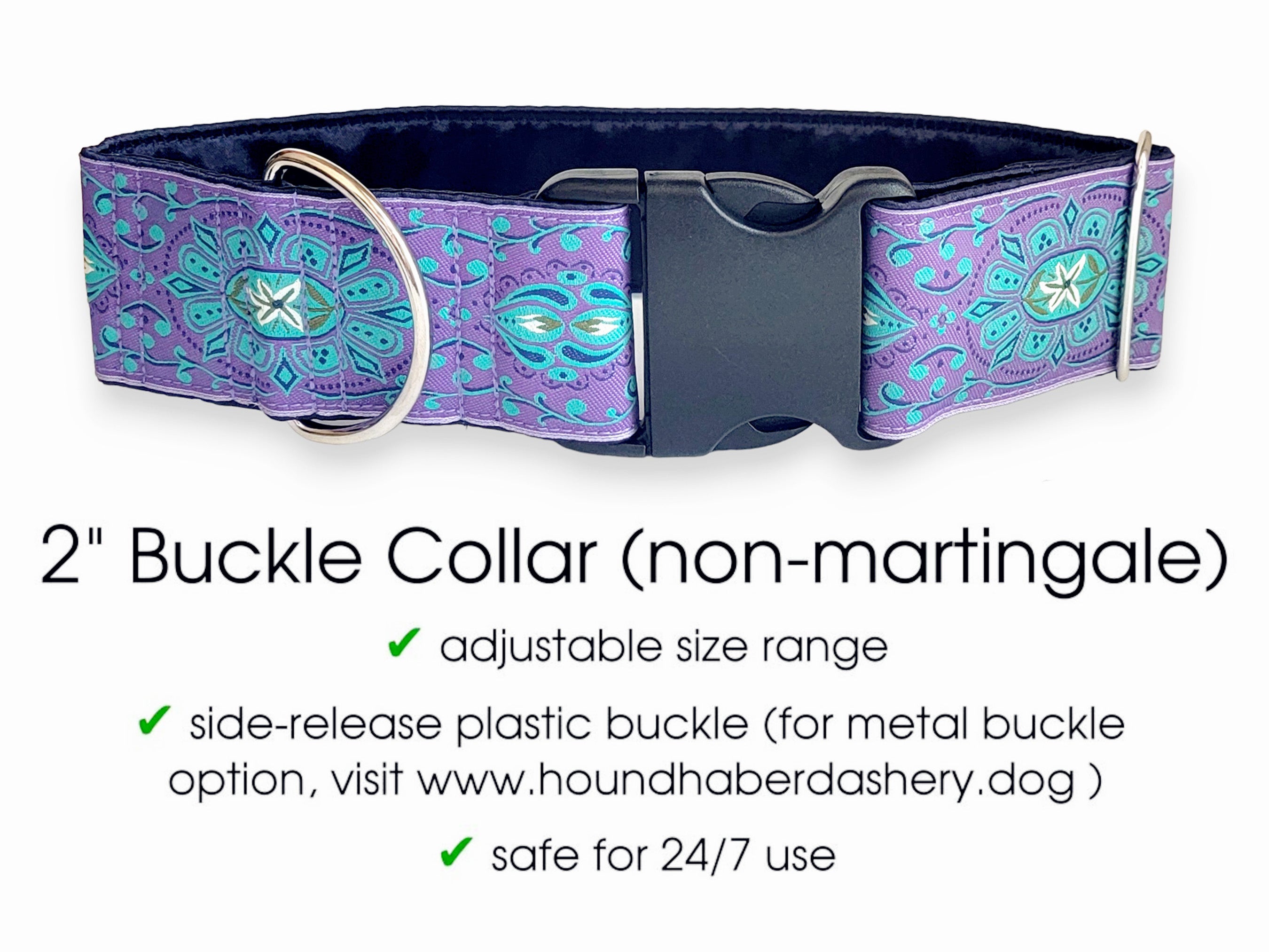Firenze Jewels in Purple & Teal - Martingale Dog Collar or Buckle Dog Collar - 2" Width