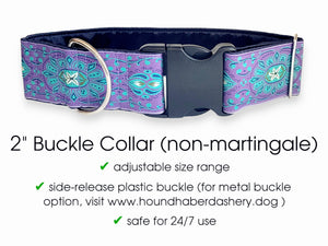 Firenze Jewels in Purple & Teal - Martingale Dog Collar or Buckle Dog Collar - 2" Width