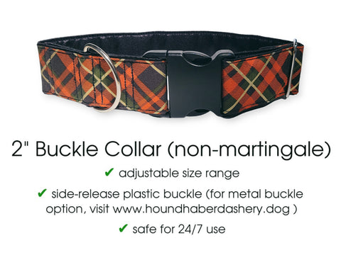 Premade & Ready to Ship: 2" Wide Fall Plaid Buckle Dog Collar (Size LARGE, Nickel-Plated)