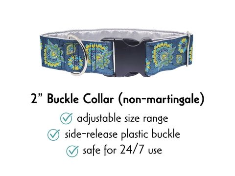 Premade & Ready to Ship: 2" Wide Kensington Buckle Dog Collar (Size LARGE, Nickel-Plated)