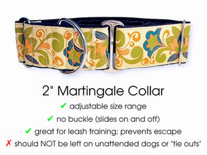 Trumpet Flower on Beige  - Martingale Dog Collar or Buckle Dog Collar - 2" Wide Dog Collar
