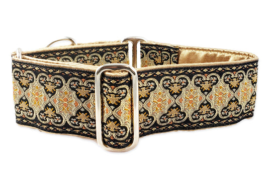 Cairo in Black & Metallic Gold - Martingale or Buckle Dog Collar - 2" Width