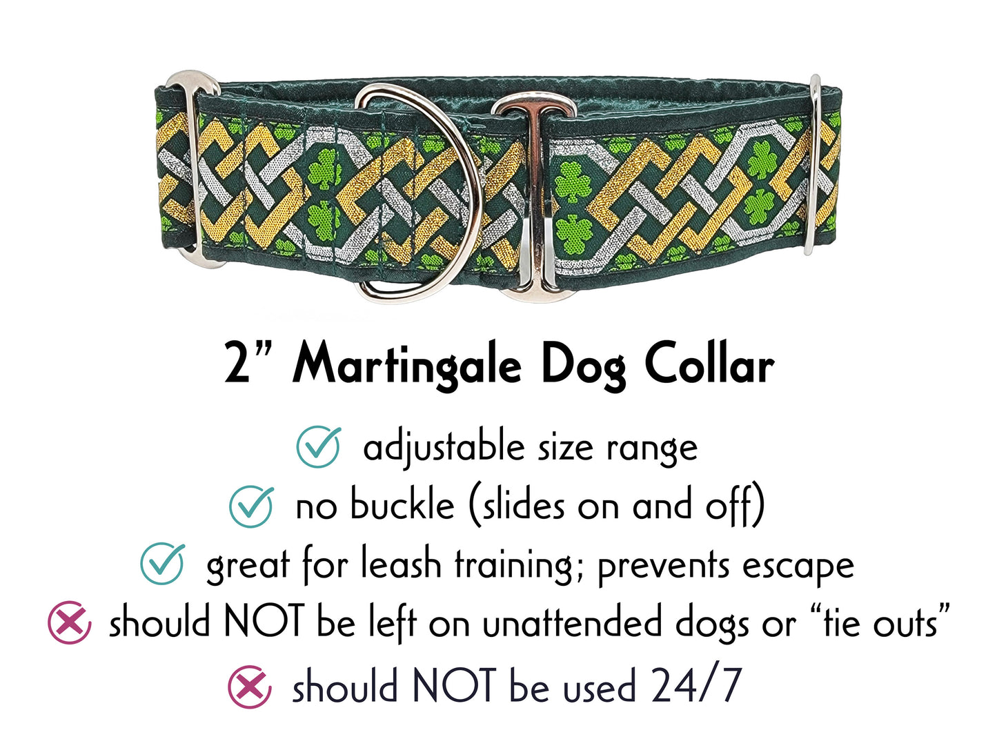 2 Inch Wide Shamrock Limerick Martingale Dog Collar by The Hound Haberdashery