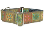Load image into Gallery viewer, 2 inch olive green paisley squares martingale dog collar
