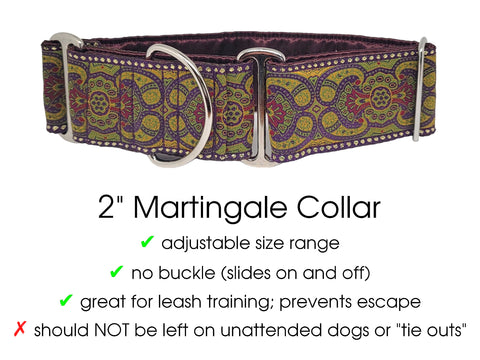 Premade & Ready to Ship: 2" Wide Olive & Plum Marseilles Martingale Collar (Size MEDIUM, Nickel-Plated)
