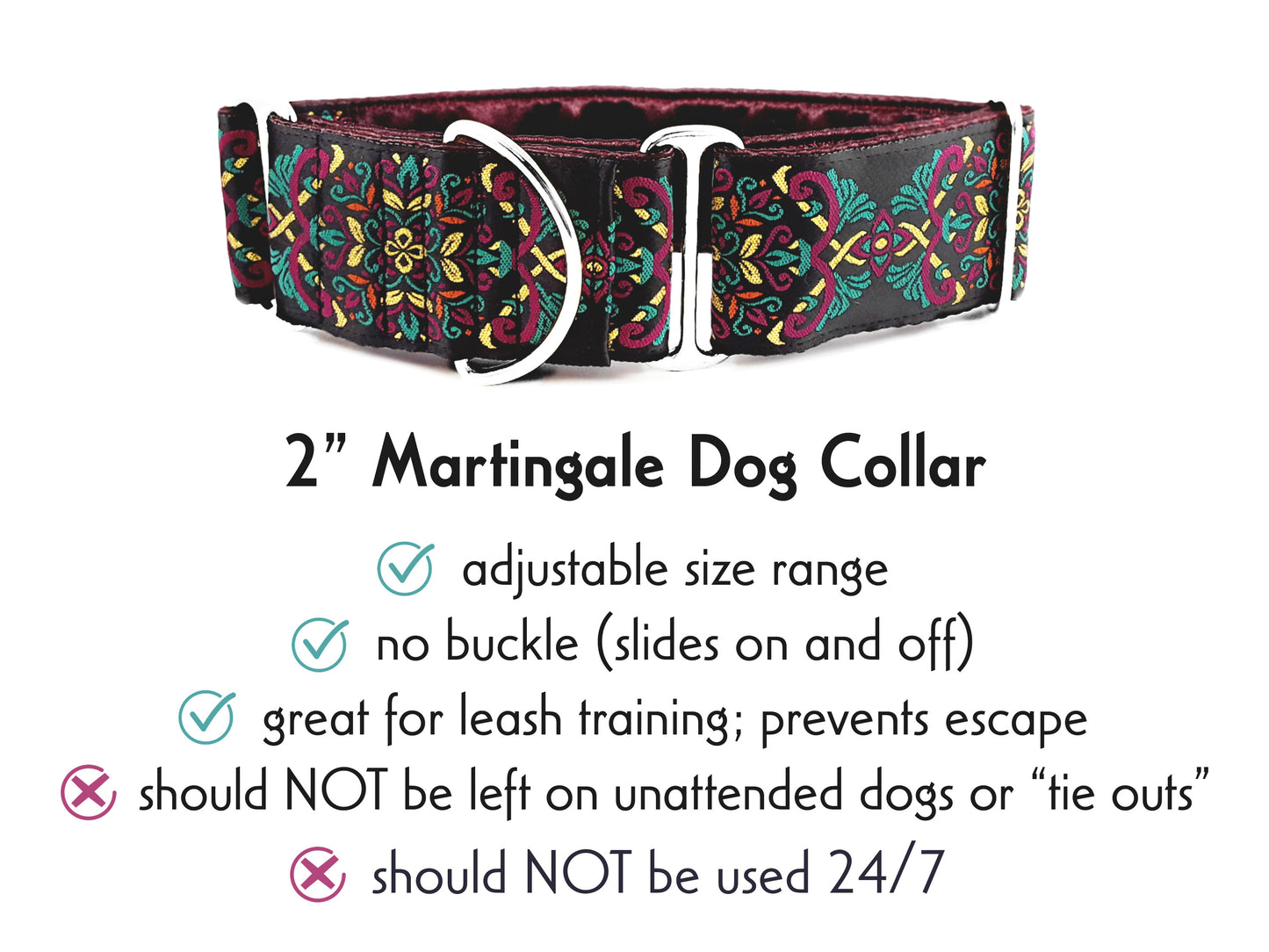 2 Inch Wide Plum, Teal Shiraz Martingale Dog Collar by The Hound Haberdashery