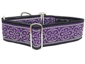 Celtic Cross in Purple & Silver - Martingale Dog Collar or Buckle Dog Collar - 2" Width