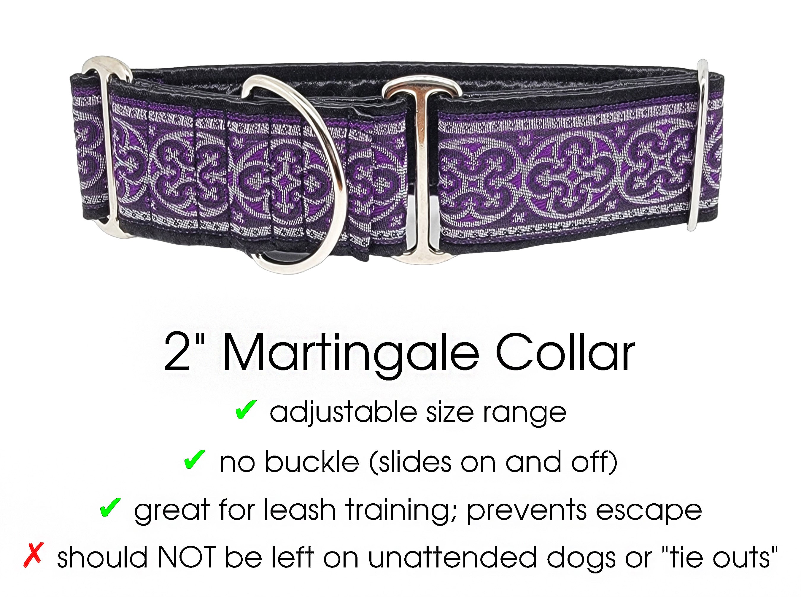 Celtic Cross in Purple & Silver - Martingale Dog Collar or Buckle Dog Collar - 2" Width