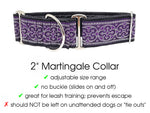Load image into Gallery viewer, Celtic Cross in Purple &amp; Silver - Martingale Dog Collar or Buckle Dog Collar - 2&quot; Width
