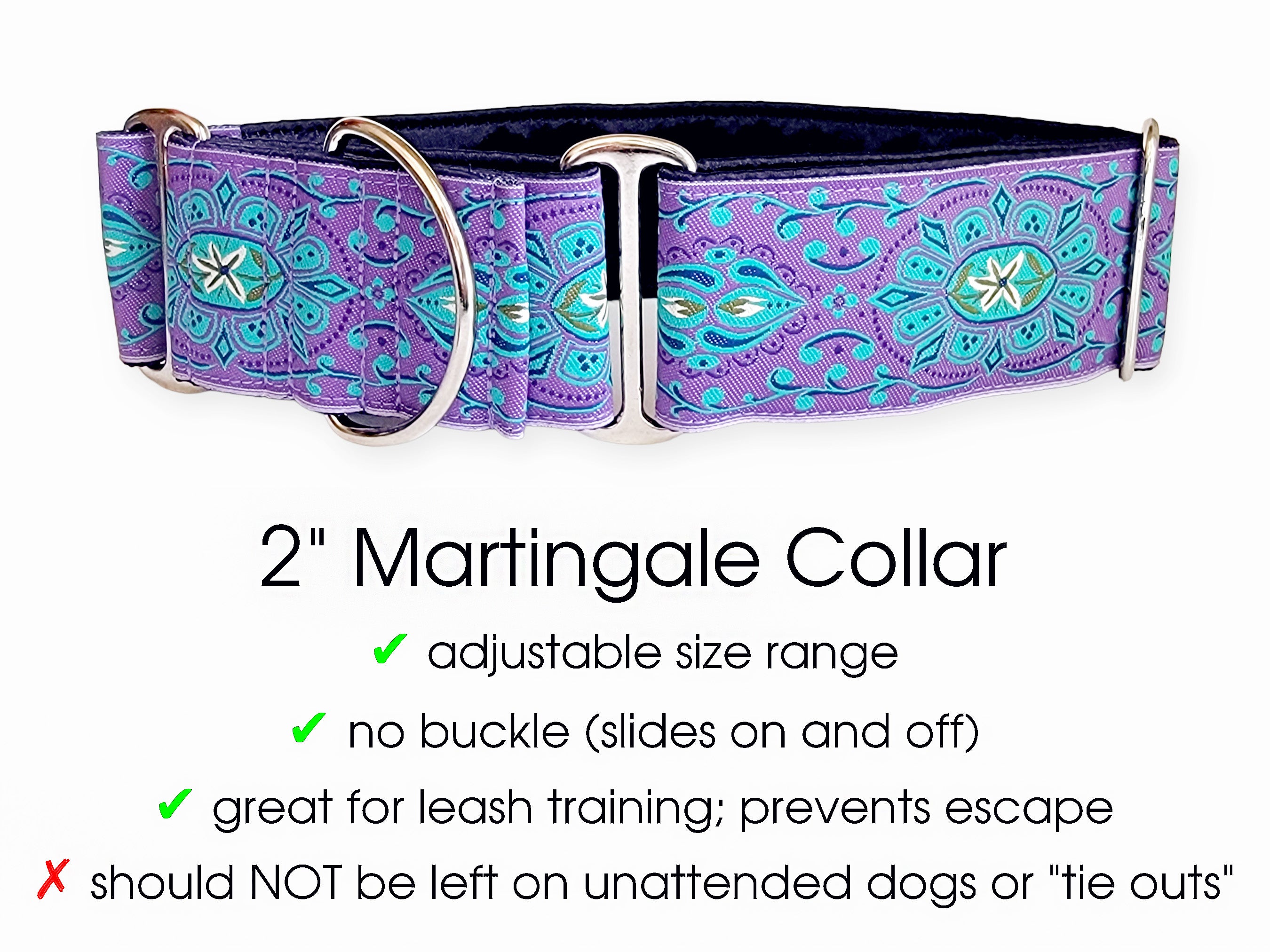 Firenze Jewels in Purple & Teal - Martingale Dog Collar or Buckle Dog Collar - 2" Width