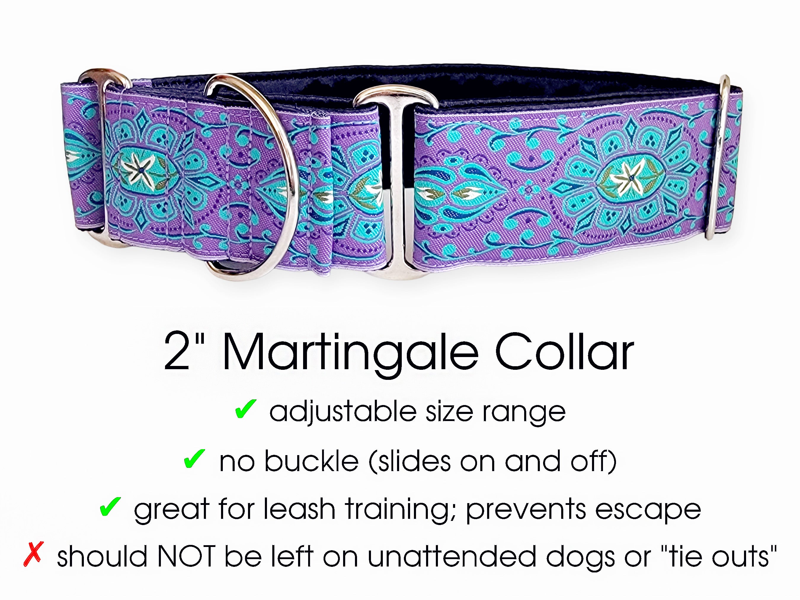 Firenze Jewels in Purple & Teal - Martingale Dog Collar or Buckle Dog Collar - 2" Width