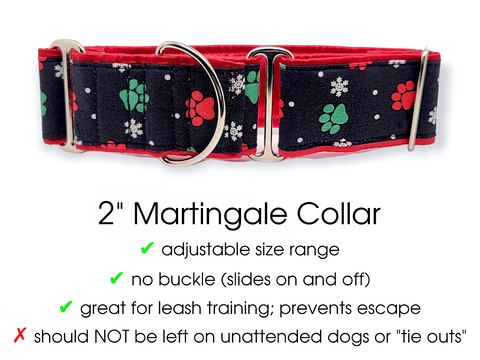 Premade & Ready to Ship: 2" Wide Santy Paws Martingale Collar (Size MEDIUM, Nickel-Plated)