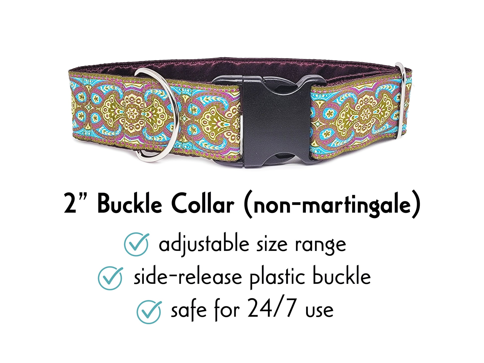 2 Inch Wide Olive, Plum Marseilles Buckle Dog Collar by The Hound Haberdashery