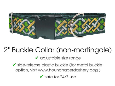 Premade & Ready to Ship: 2" Wide Limerick Celtic Buckle Dog Collar (Size LARGE, Nickel-Plated)