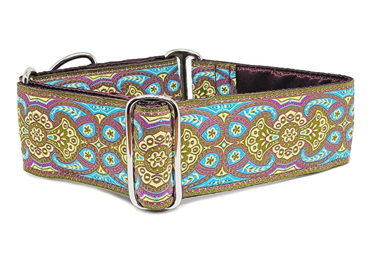 2 Inch Wide Olive, Plum Marseilles Dog Collar by The Hound Haberdashery