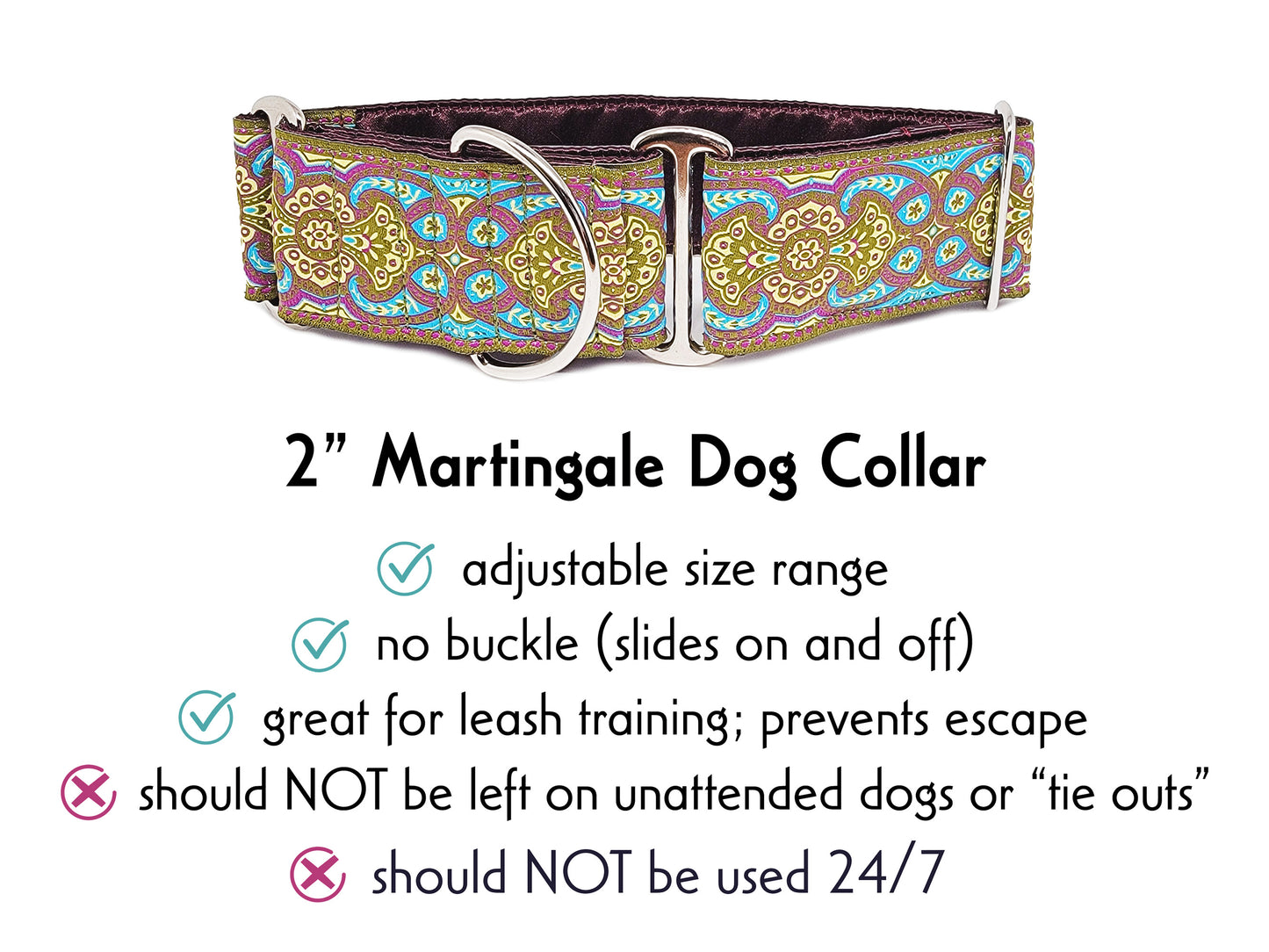 2 Inch Wide Olive, Plum Marseilles Martingale  Dog Collar by The Hound Haberdashery