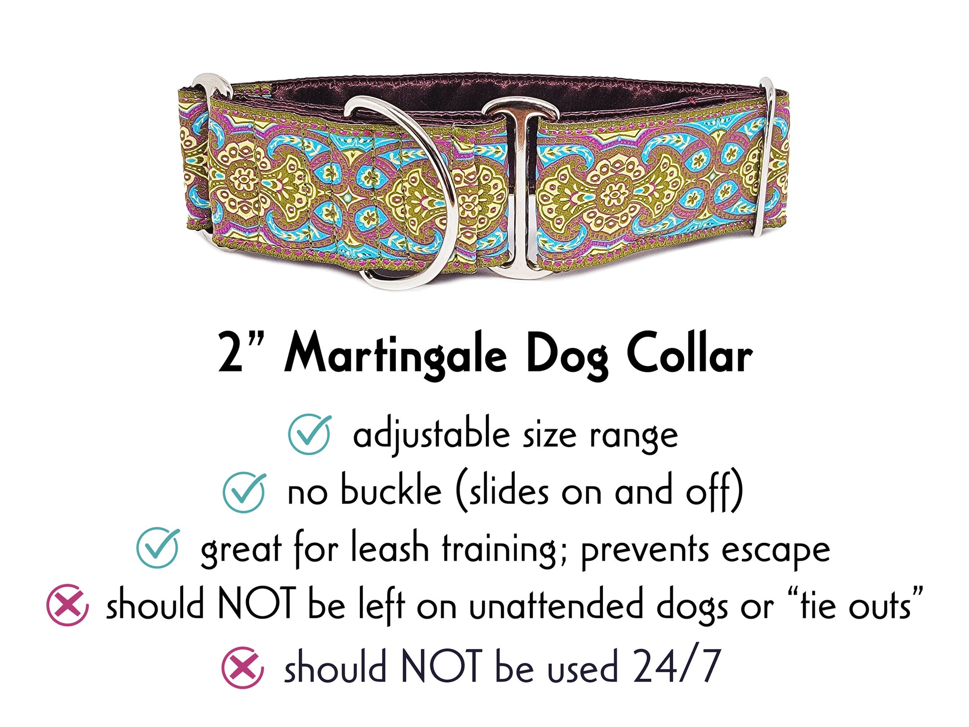 2 Inch Wide Olive, Plum Marseilles Martingale  Dog Collar by The Hound Haberdashery