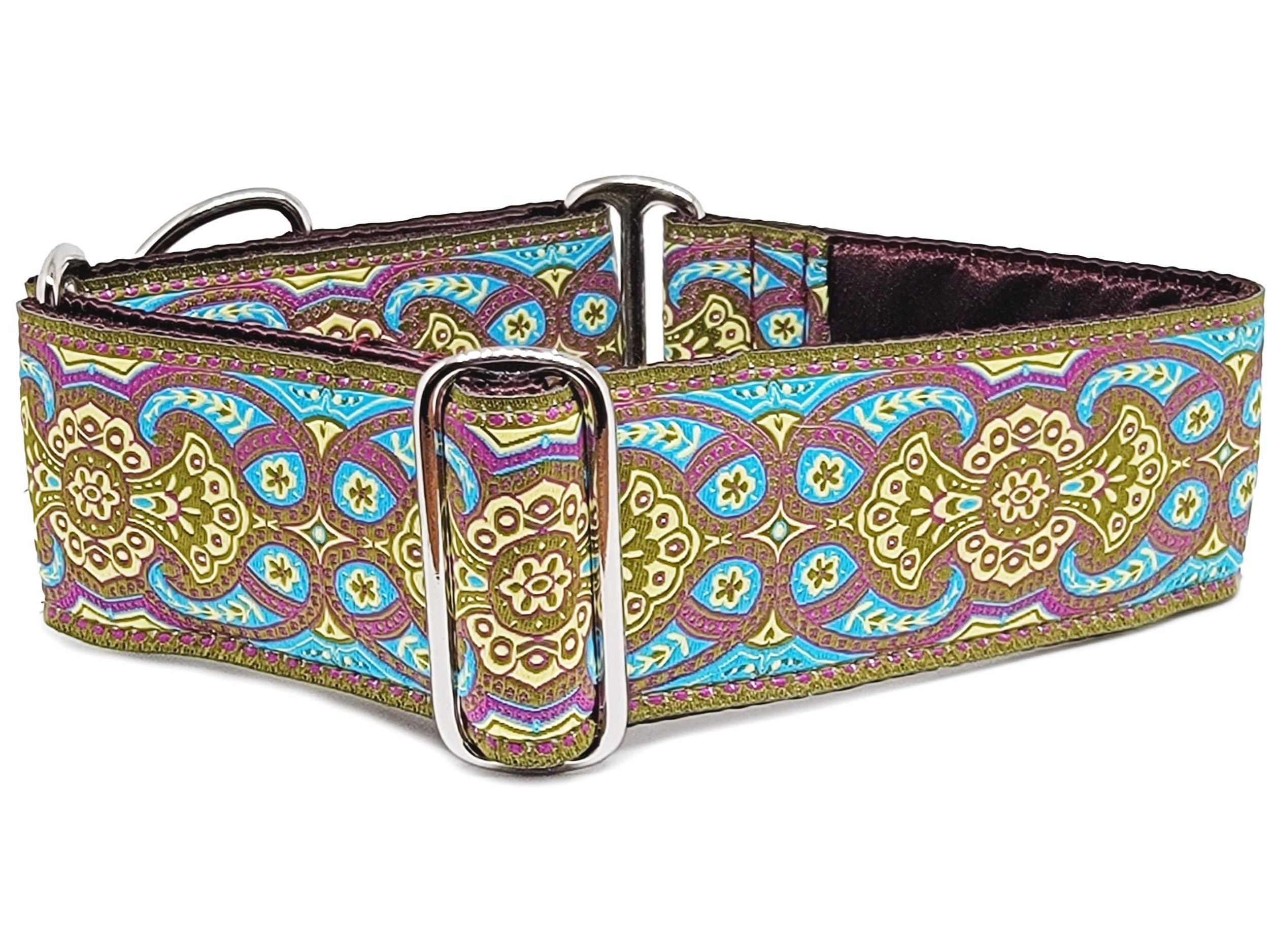 Marseilles Tapestry in Purple & Olive Green - Martingale or Buckle Dog Collar - 2" Width