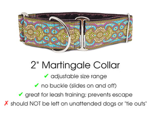 Marseilles Tapestry in Purple & Olive Green - Martingale or Buckle Dog Collar - 2" Width