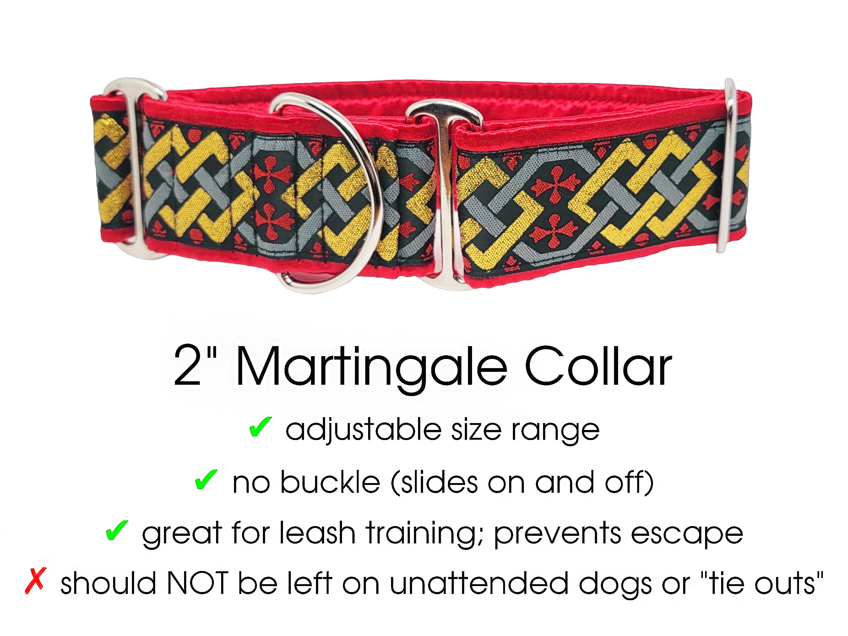 Limerick in Red and Metallic Gold & Silver - Martingale Dog Collar or Buckle Dog Collar - 2" Width