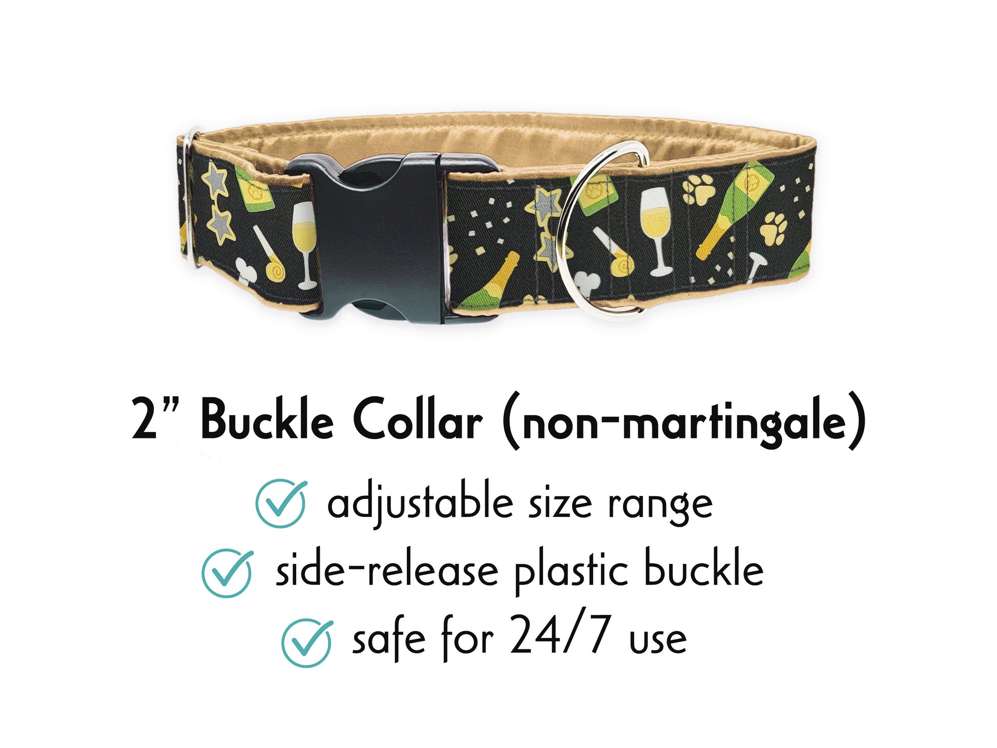 2 Inch Wide New Year's Eve Celebrations Buckle Dog Collar by The Hound Haberdashery