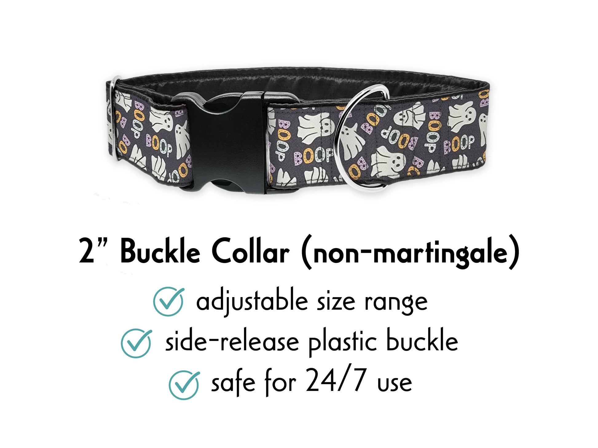 2 Inch Wide Halloween BOOP Ghost Buckle Dog Collar by The Hound Haberdashery