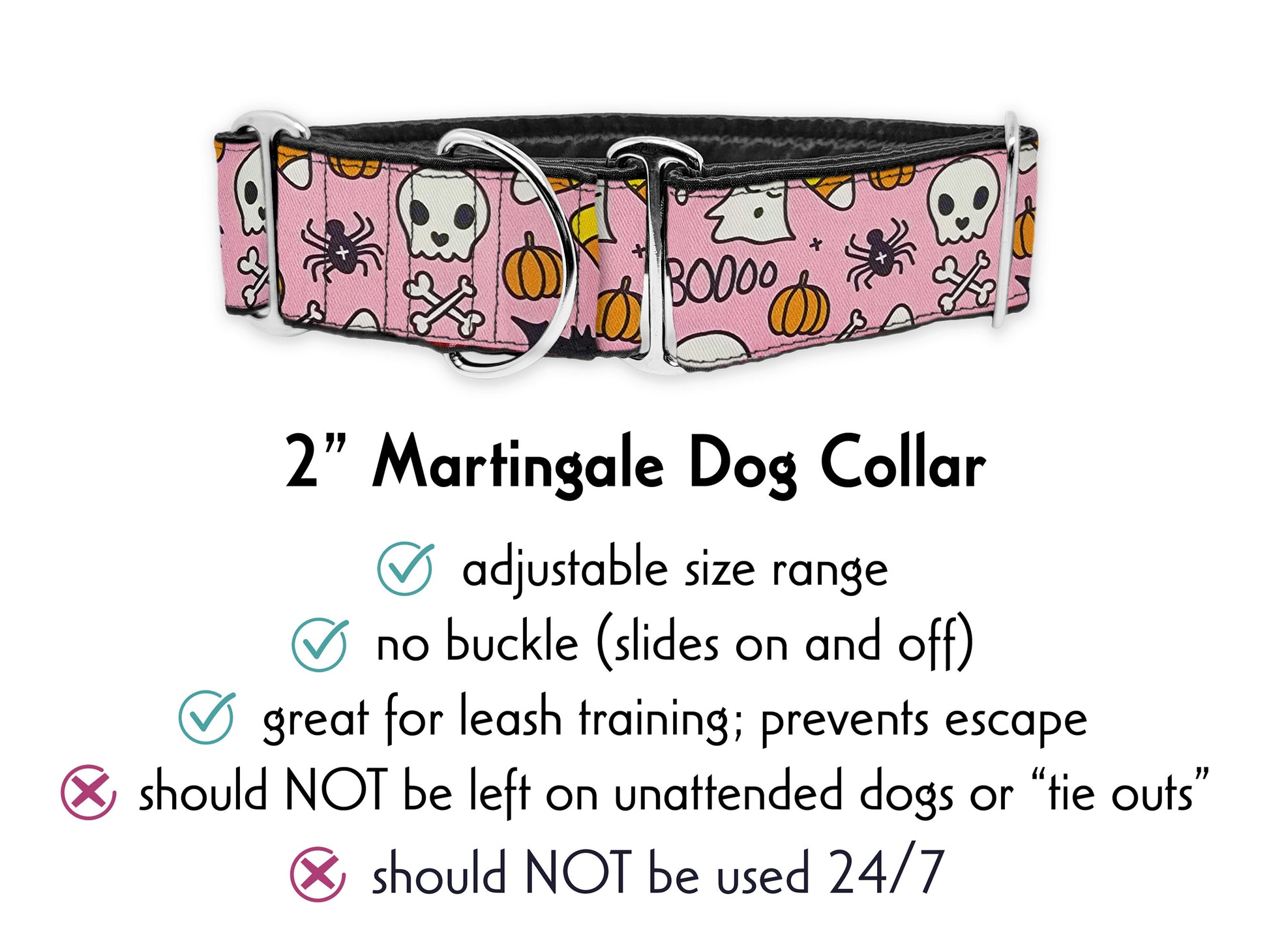 2 Inch Wide Pink Halloween Martingale Dog Collar by The Hound Haberdashery