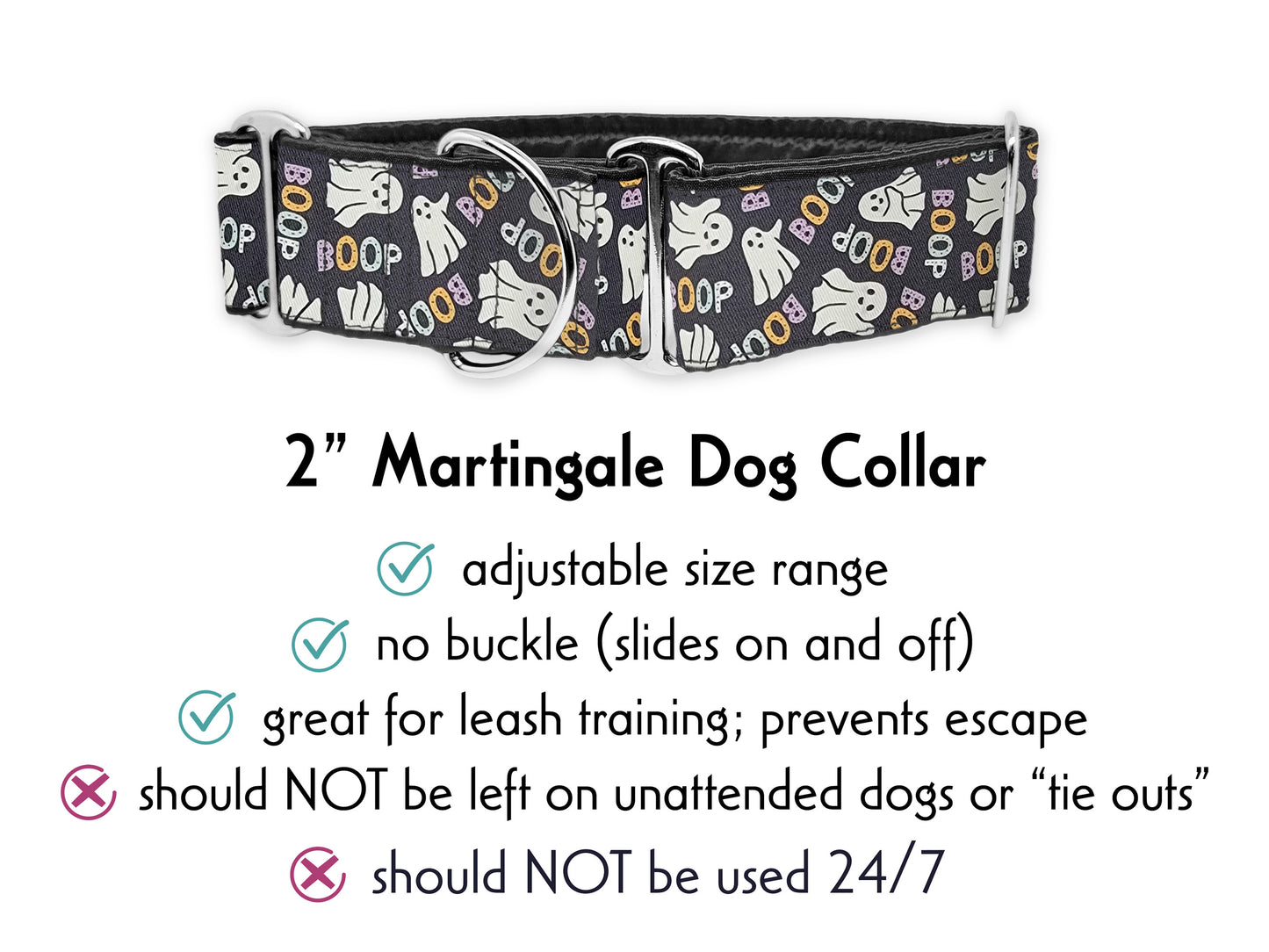 2 Inch Wide Halloween BOOP Ghost Martingale Dog Collar by The Hound Haberdashery