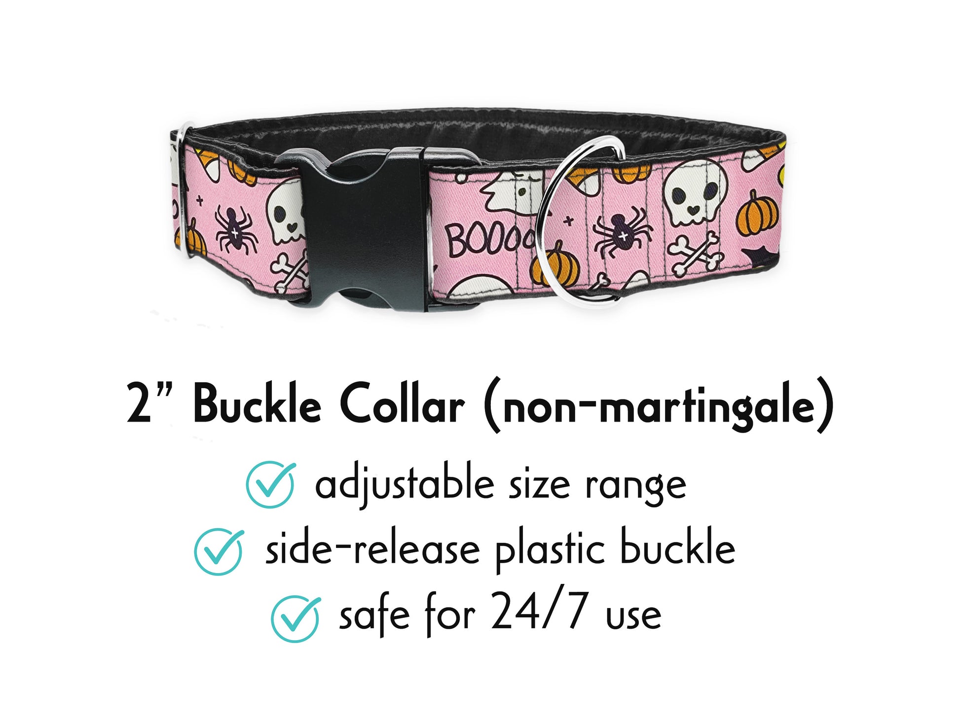 2 Inch Wide Pink Halloween Buckle Dog Collar by The Hound Haberdashery