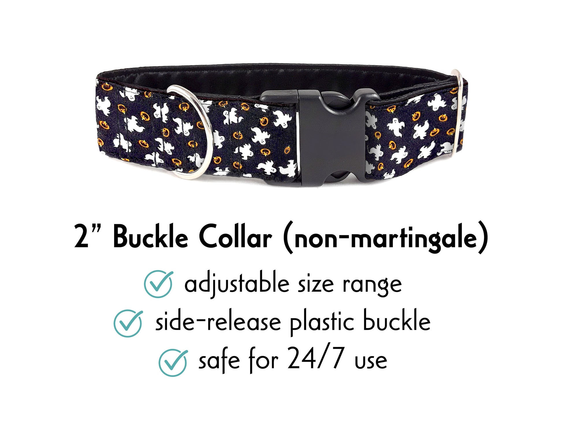 2 Inch Wide Ghosts & Pumpkins Halloween Buckle Dog Collar by The Hound Haberdashery