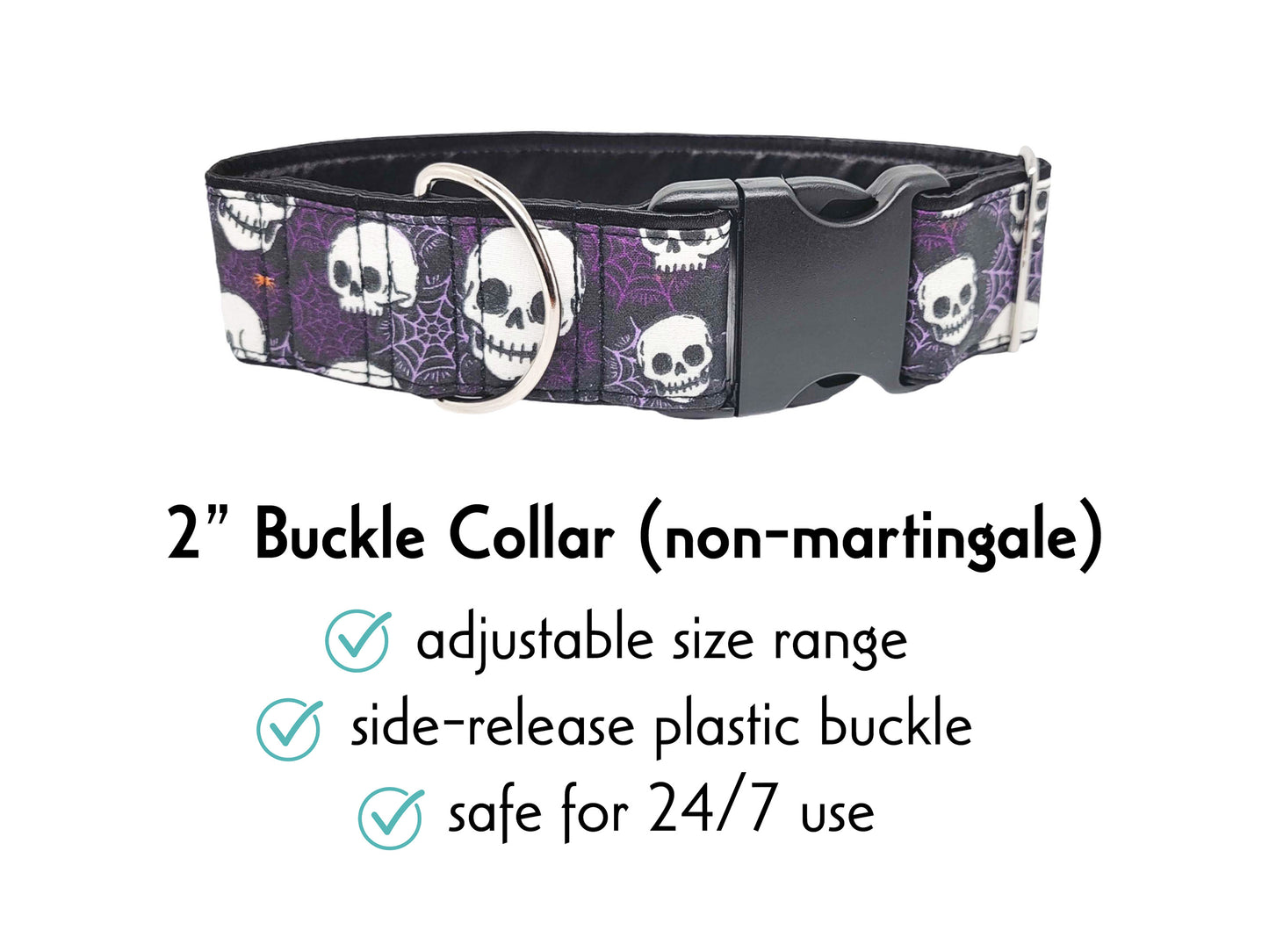 2 Inch Wide Spooky Skulls Buckle Dog Collar by The Hound Haberdashery