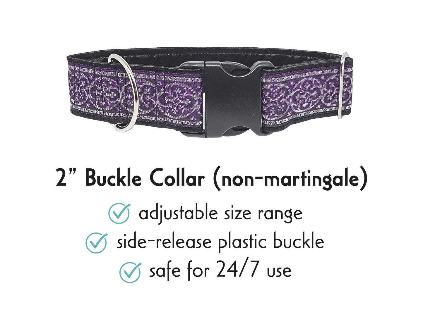 2 Inch Wide Purple, Silver Celtic Cross Buckle Dog Collar by The Hound Haberdashery