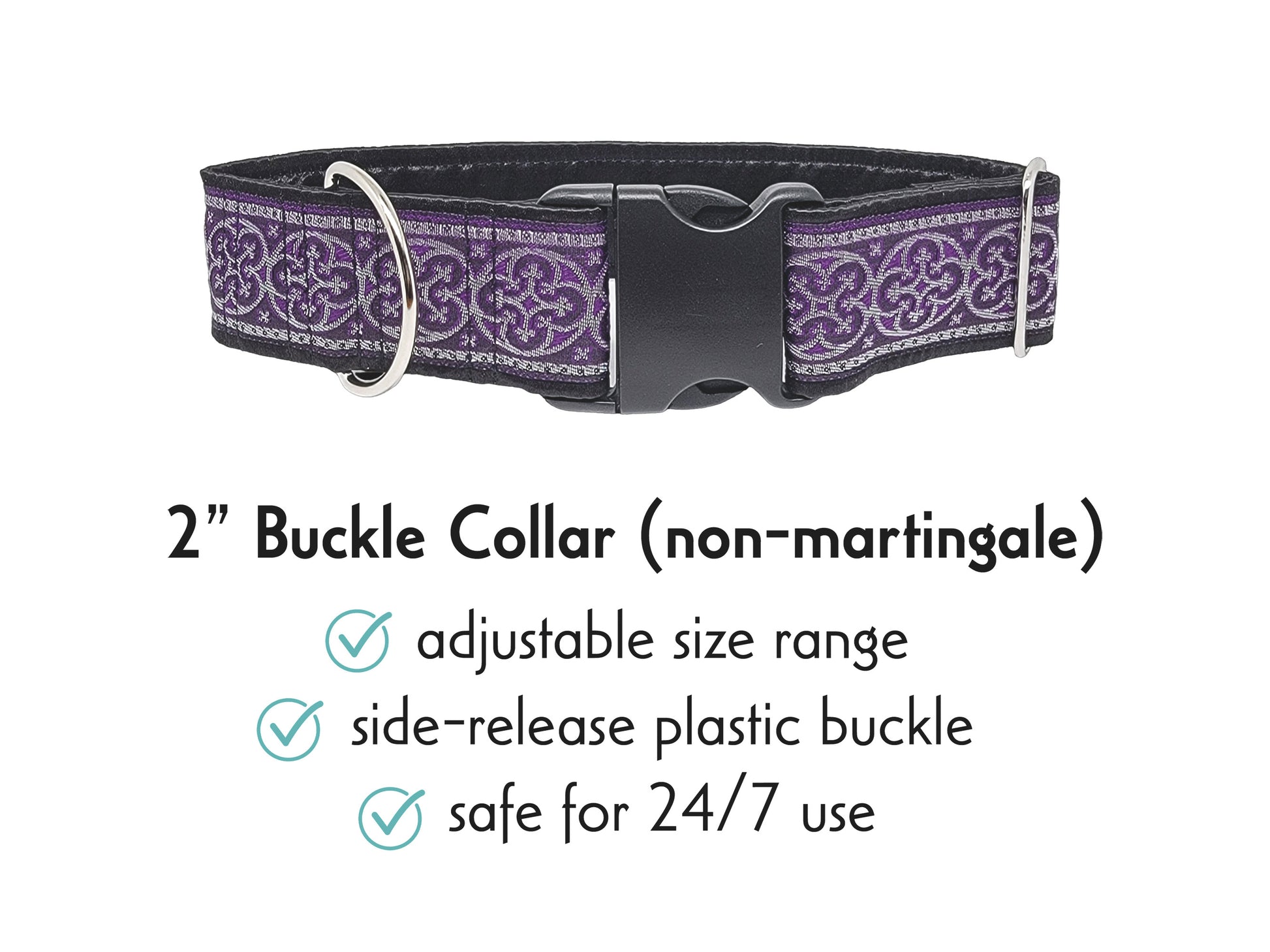 2 Inch Wide Purple, Silver Celtic Cross Buckle Dog Collar by The Hound Haberdashery