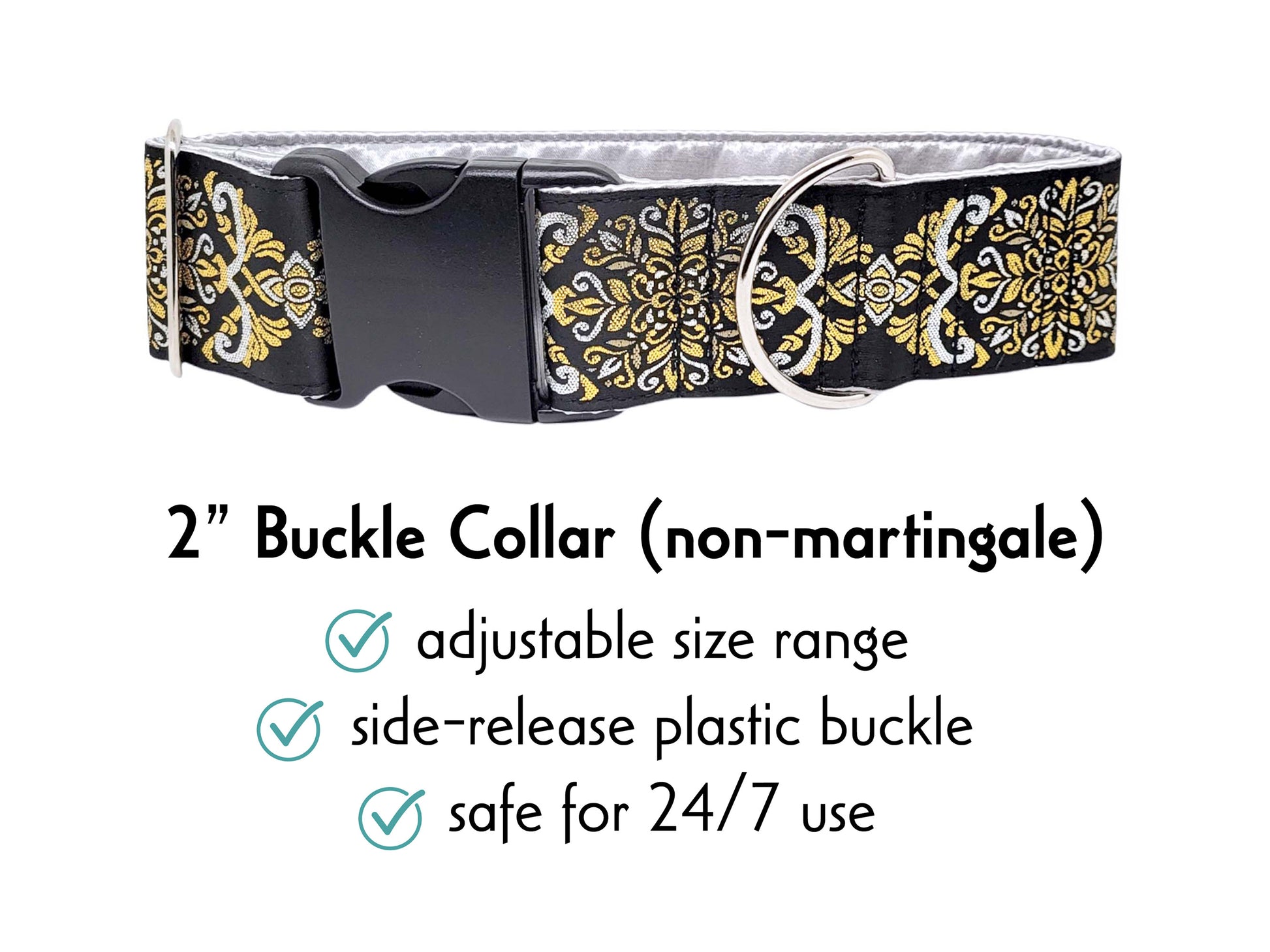 2 Inch Wide Silver, Gold Shiraz Buckle Dog Collar by The Hound Haberdashery