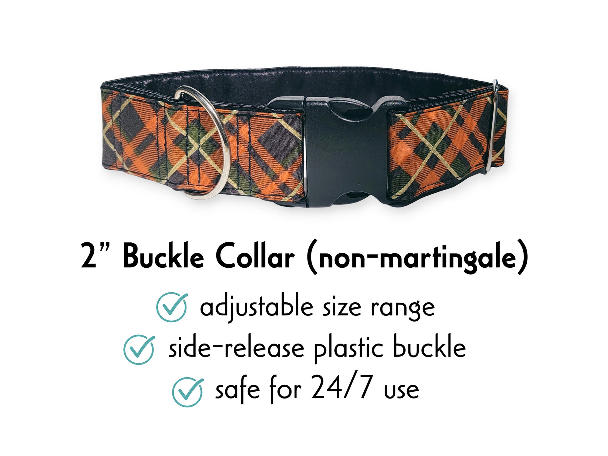 2 Inch Wide Fall Plaid Buckle Dog Collar by The Hound Haberdashery