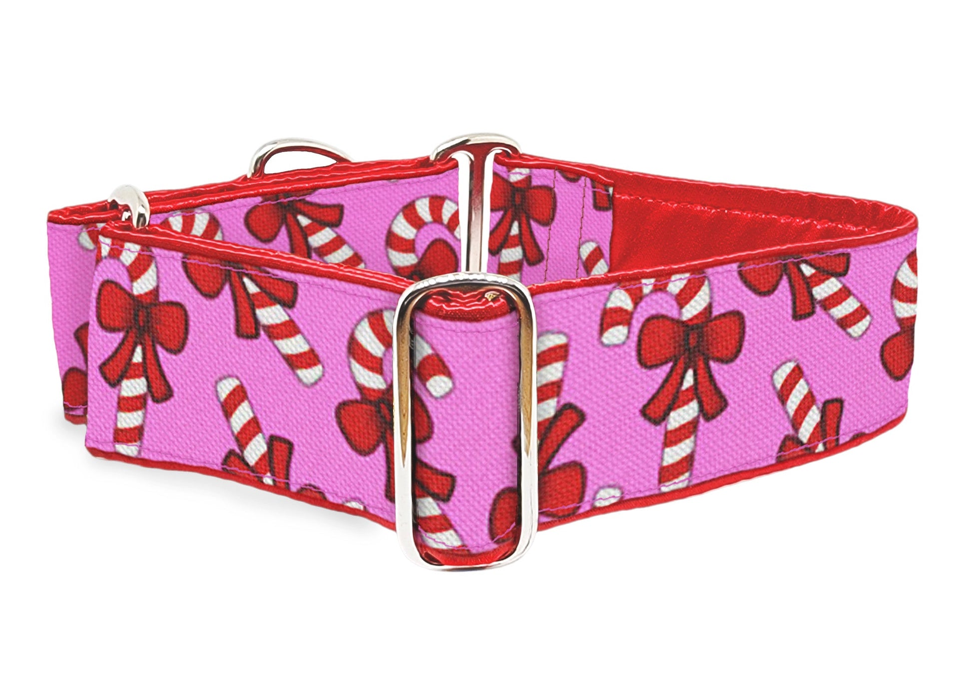 2 Inch Wide Pink Red Candy Canes Christmas Dog Collar - Martingale or Buckle Style - Adjustable for Medium and Large Breeds, Greyhounds, Great Danes, Poodles, Mastiffs, Etc.
