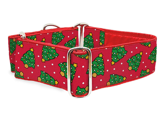 2 Inch Wide Christmas Trees Martingale Dog Collar by The Hound Haberdashery | Adjustable, Satin-Lined Dog Collar for Medium to Large Breeds, Greyhounds, Great Danes, Borzois, Silken Windhounds, Wolfhounds, Etc.