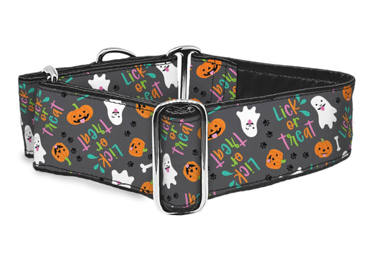 Halloween Lick or Treat 2 Inch Wide Martingale Dog Collar by The Hound Haberdashery