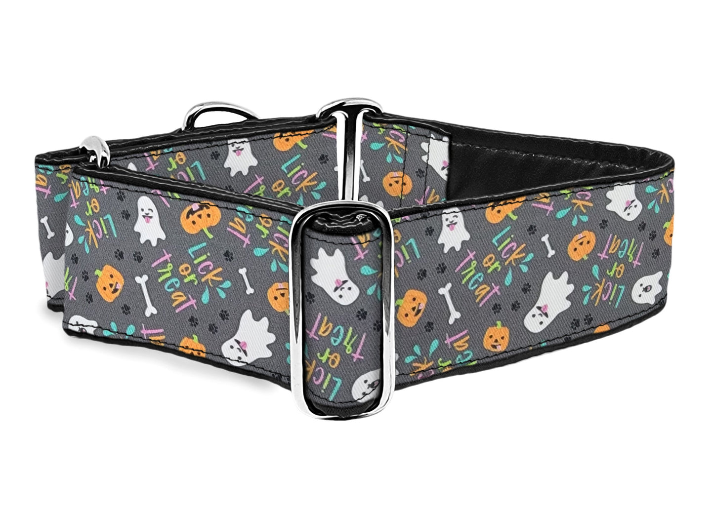 2 Inch Wide Lick or Treat Halloween Martingale Dog Collar by The Hound Haberdashery