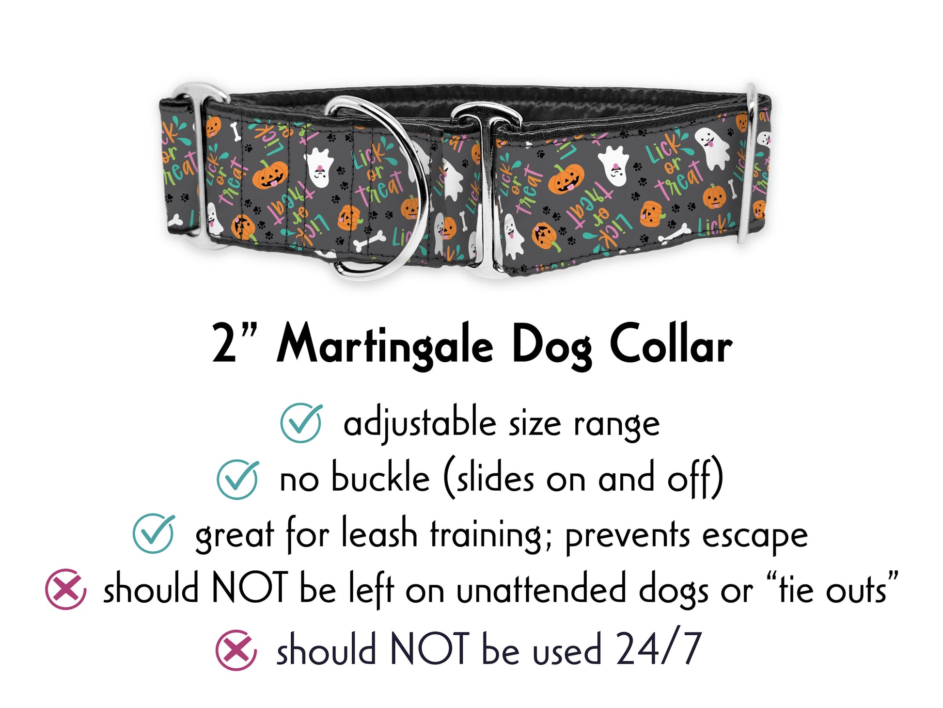 Halloween Lick or Treat 2 Inch Wide Martingale Dog Collar by The Hound Haberdashery