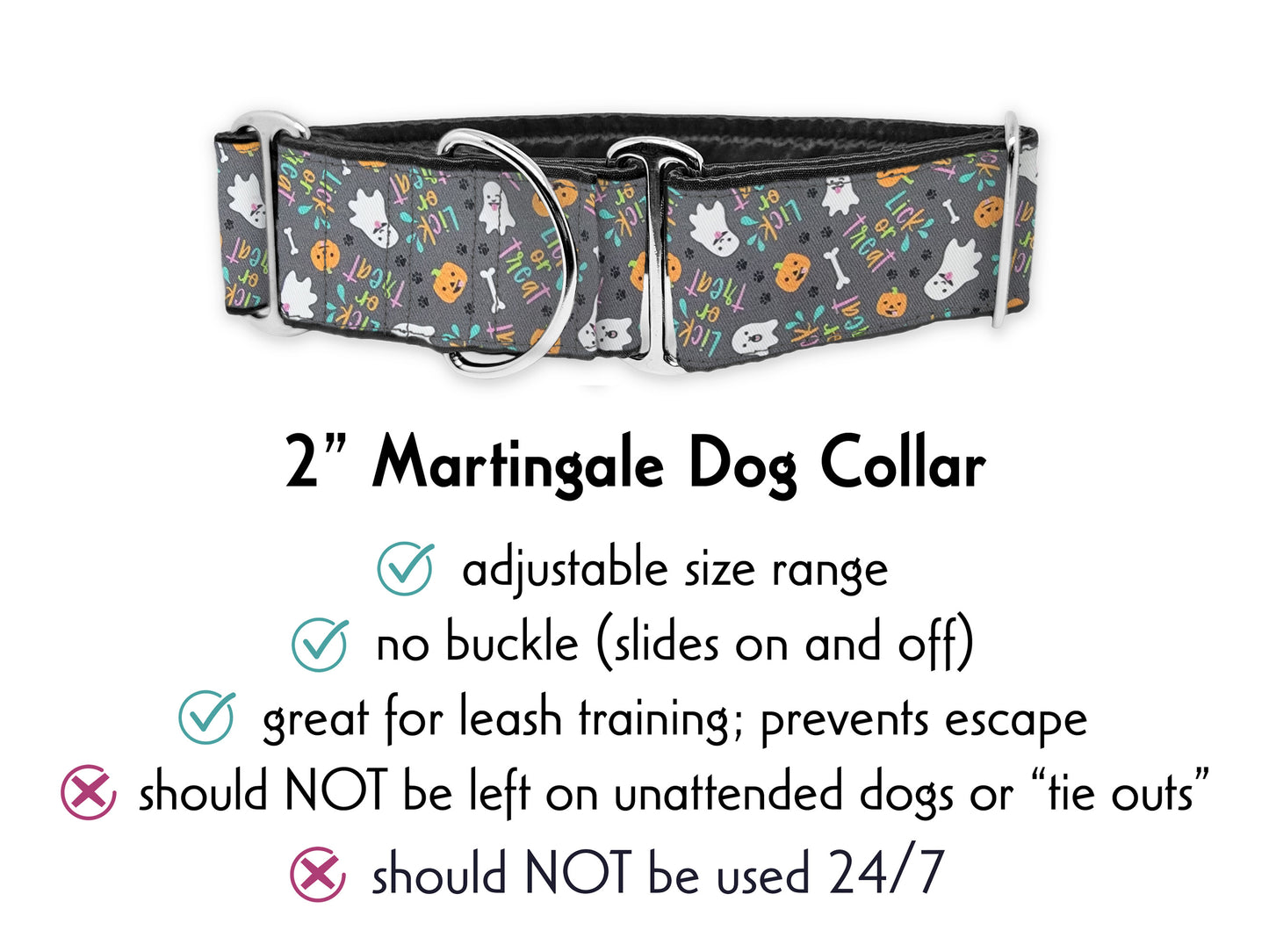 2 Inch Wide Lick or Treat Halloween Martingale Dog Collar by The Hound Haberdashery