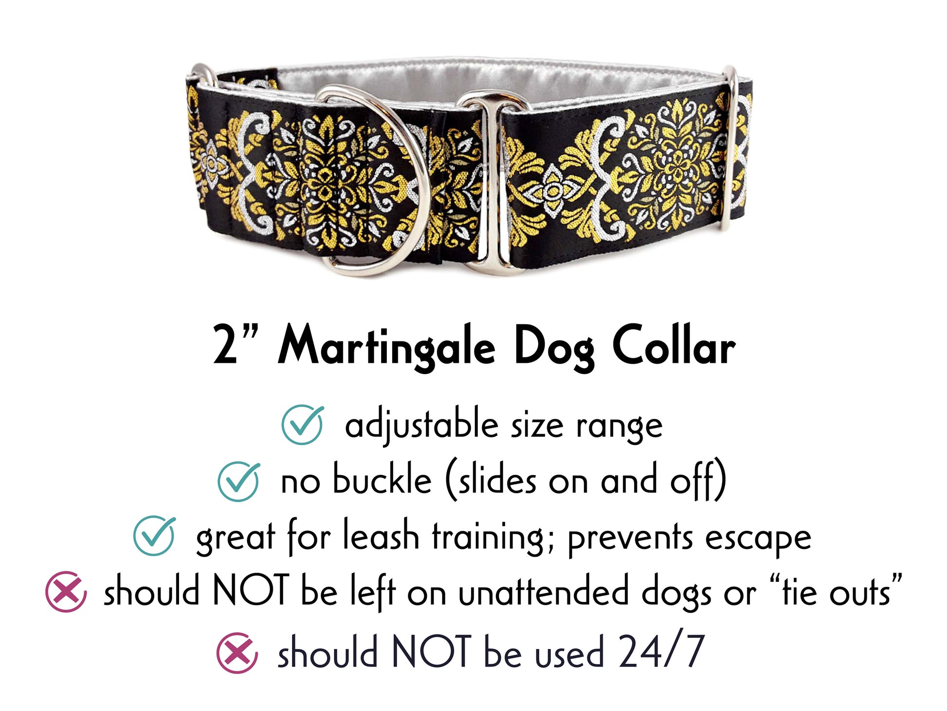 2 Inch Wide Silver, Gold Shiraz Martingale Dog Collar by The Hound Haberdashery