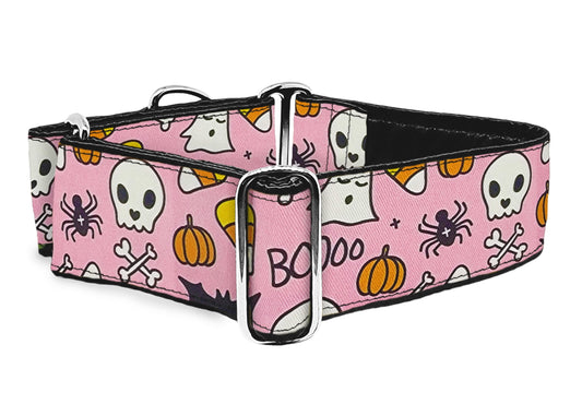 2 Inch Wide Pink Halloween Martingale Dog Collar by The Hound Haberdashery