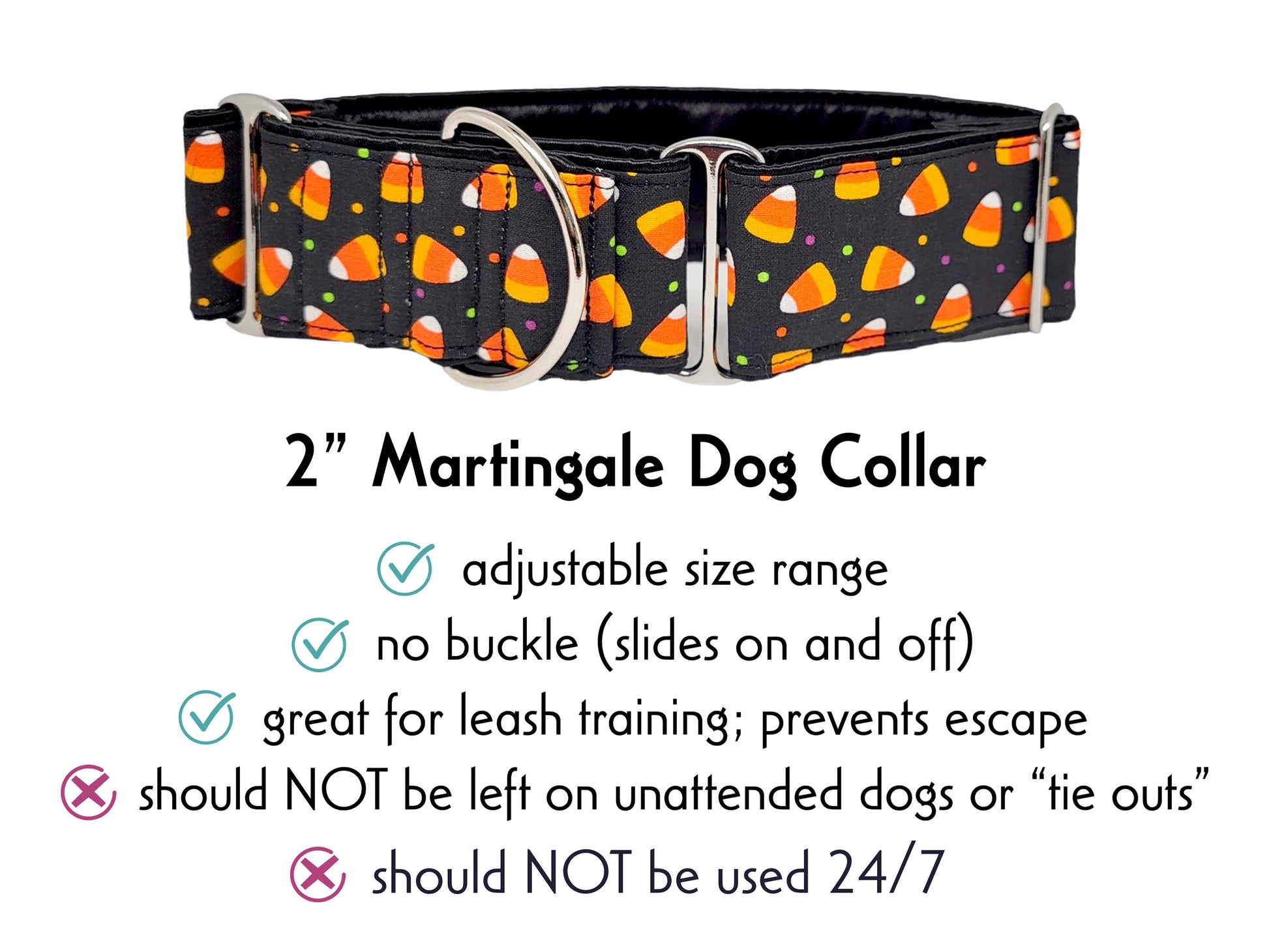 2 Inch Wide Candy Corn Halloween Martingale Dog Collar by The Hound Haberdashery