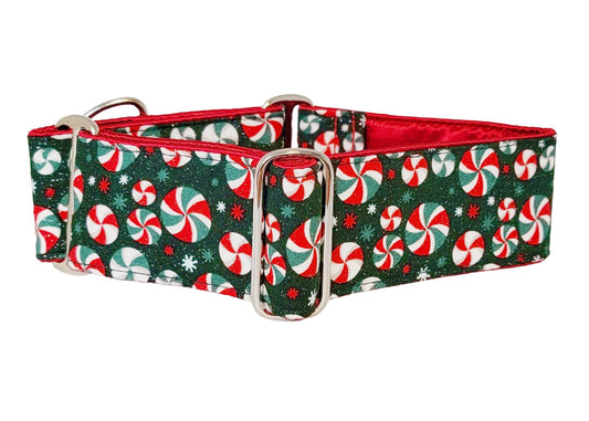 2 Inch Wide Christmas Peppermints Dog Collar by The Hound Haberdashery
