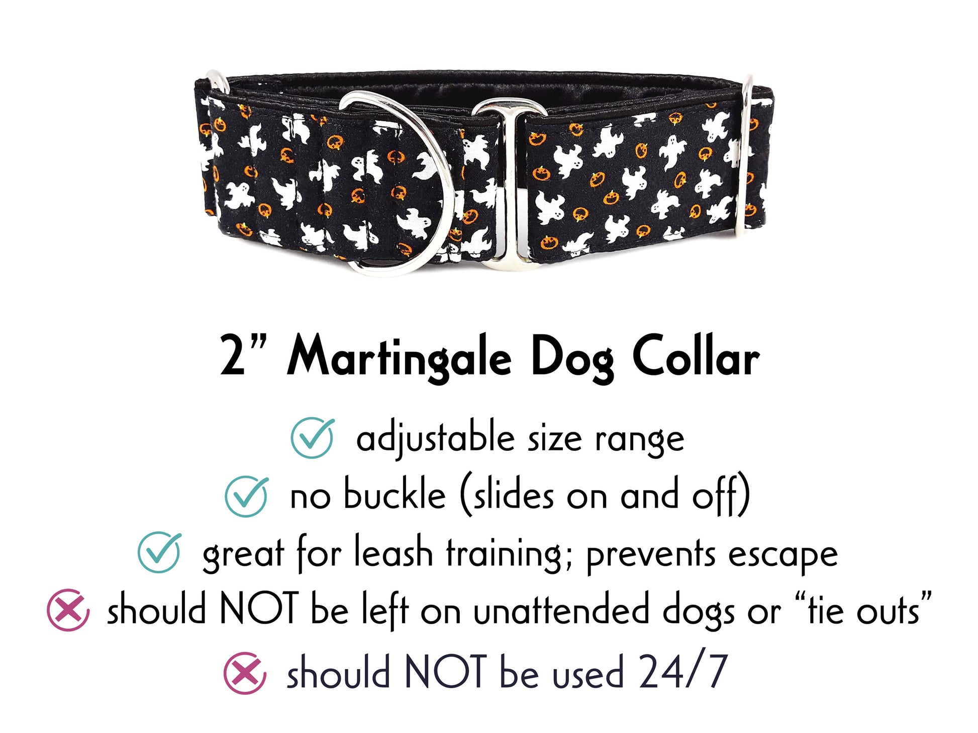 2 Inch Wide Ghosts & Pumpkins Halloween Martingale Dog Collar by The Hound Haberdashery