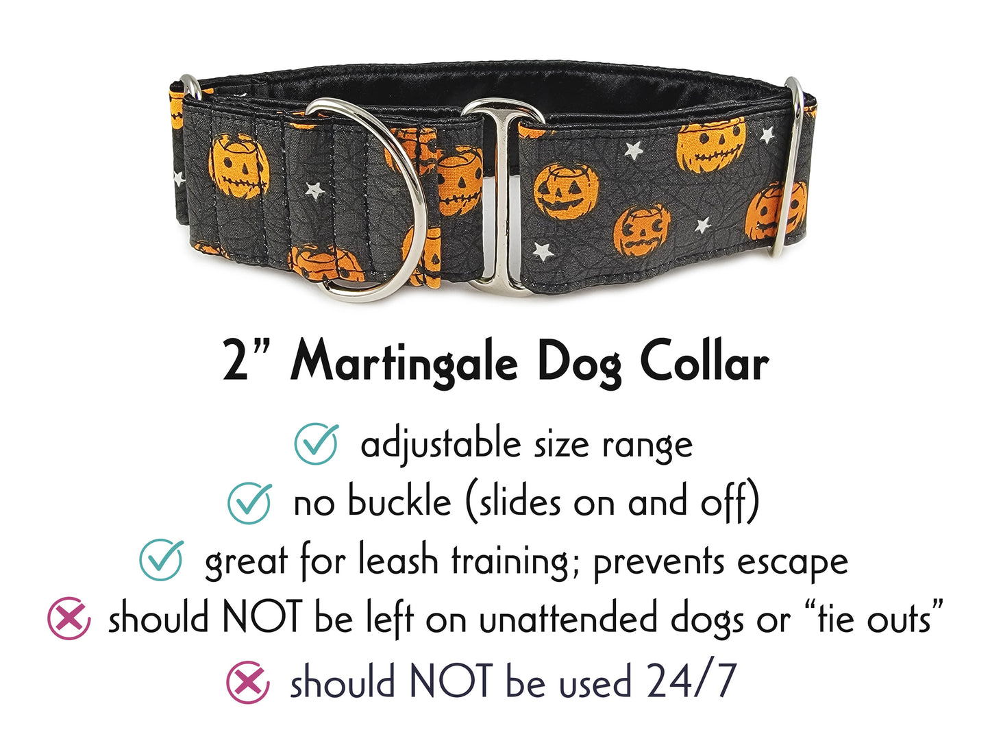 2 Inch Wide Halloween Pumpkins Martingale Dog Collar by The Hound Haberdashery